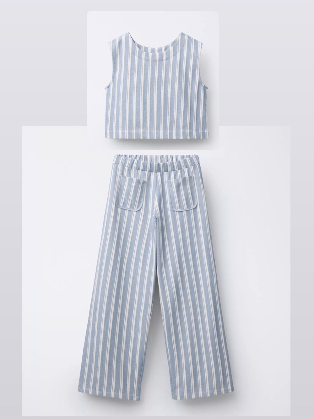 Zara Blue Stripe Pajama Set - Sleeveless Top & Wide-Leg Pants 12-13yr